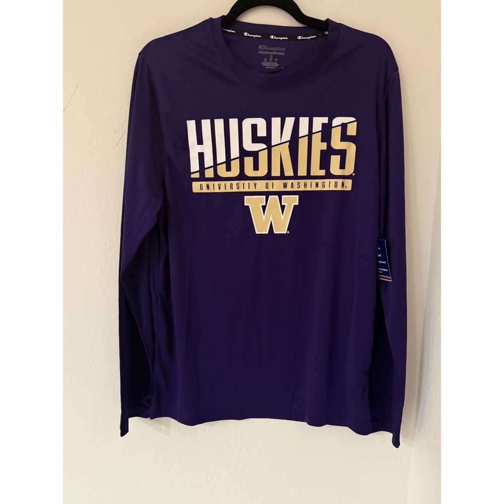Men's Champion Washington Huskies Wordmark Slash Long Sleeve T-Shirt-Size M- NWT